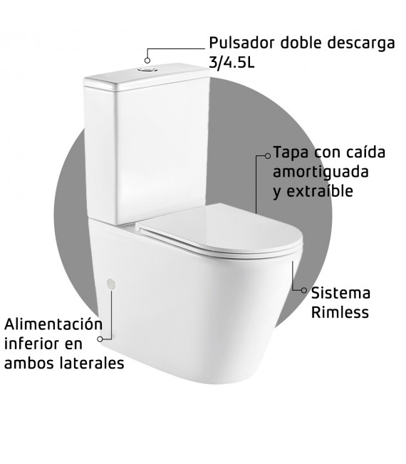 BATHME B009382 ELEGANCE Inodoro Rimless Completo Blanco