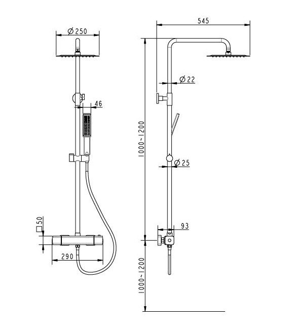 BATHME HB-GRD009B INFINITY VELA Gran Ducha Negro Mate Rociador Cuadrado