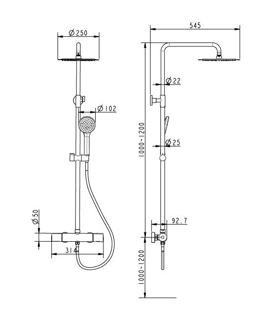BATHME HB-GRD010B INFINITY VELA Gran Ducha Negro Mate Rociador Redondo