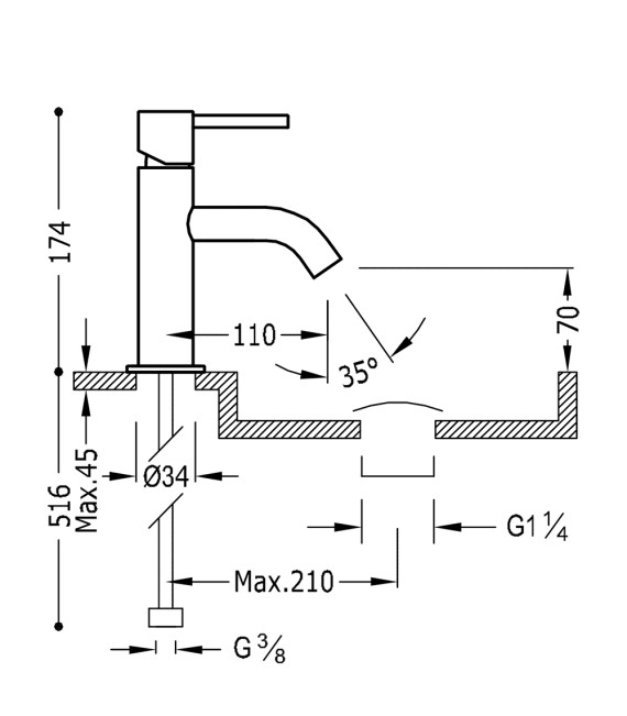 TRES 26290301 STUDY Grifo Monomando Lavabo