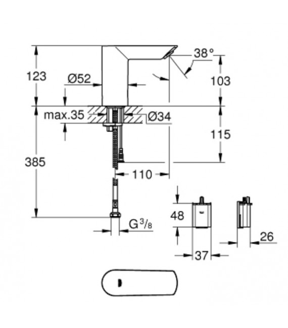 GROHE 36 452 000 BAU COSMOPOLITAN  E Grifo Electrónico Infrarrojo Lavabo