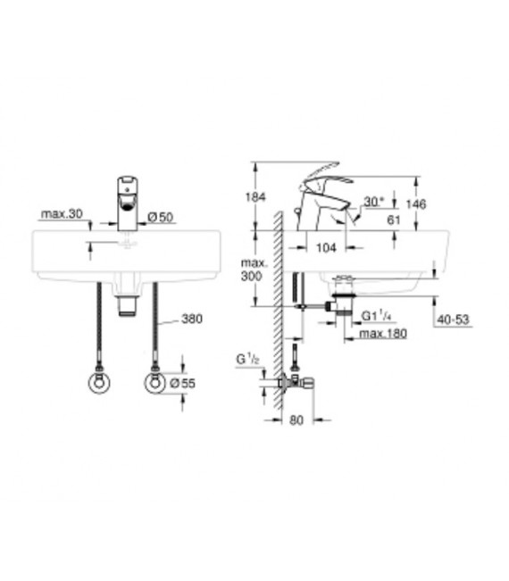 GROHE 23 588 000 EUROSMART Grifo Monomando Lavabo Vaciador Y Llaves De Corte