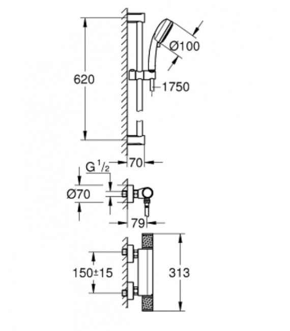 GROHE 34 783 000 GROHTHERM 1000 PERFORMANCE Conjunto Ducha Con Termostato