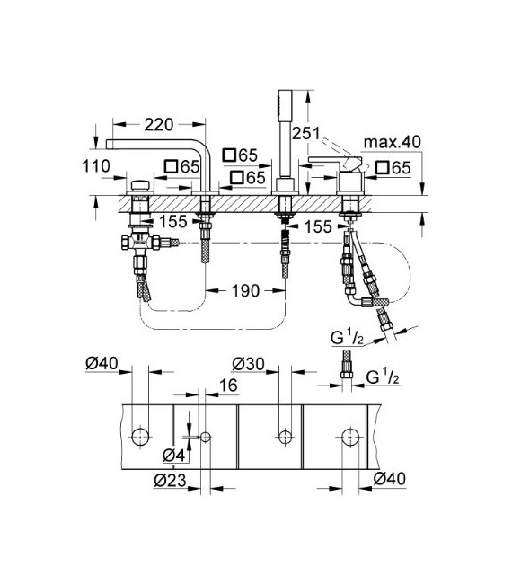GROHE 19 577 001 Lineare Monomando Bañera 4 Agujeros