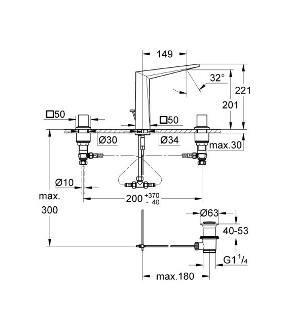 GROHE 20 344 000 Allure Brilliant Batería Lavabo Encimera