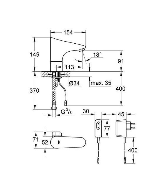 GROHE 36 015 001 Europlus E lavabo mezclador con tension