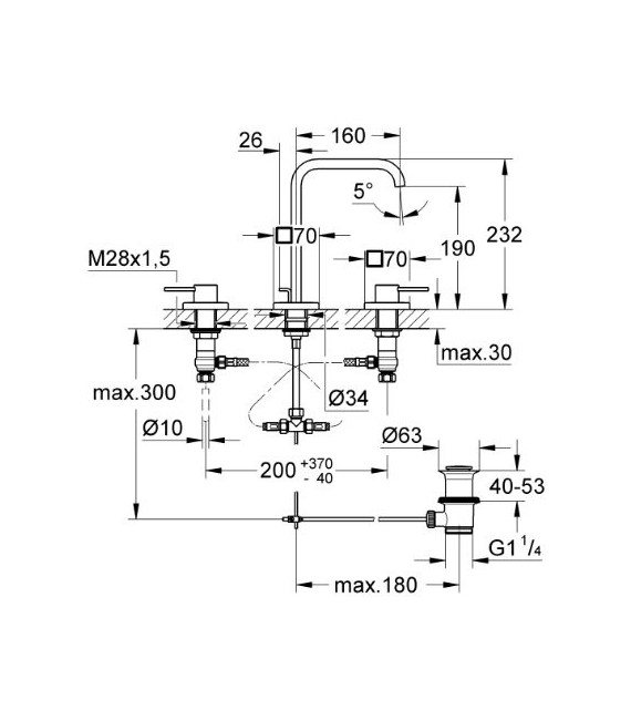 GROHE 20 188 000 Allure Batería Lavabo Encimera Con Palanca M