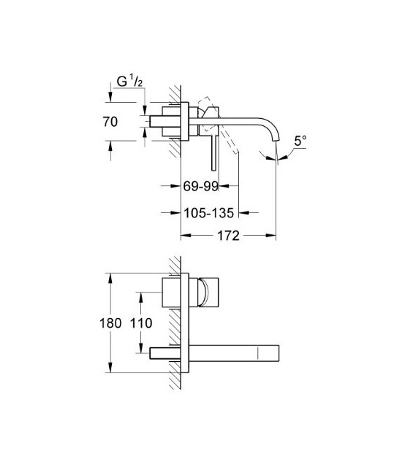 GROHE 19 309 000 Allure Monomando Lavabo Mural Caño 180 Mm