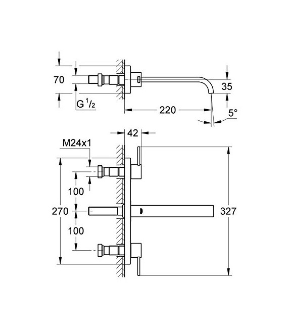 GROHE 20 193 000 Allure Batería Lavabo Mural Caño 220Mm Palanca M