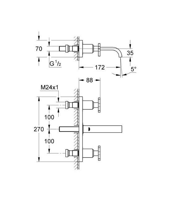GROHE 20 190 000 Allure Batería Lavabo Mural Caño 180