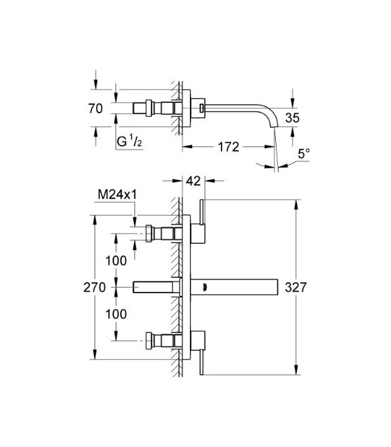 GROHE 20 189 000 Allure Batería Lavabo Mural Caño 172 Mm Palanca S