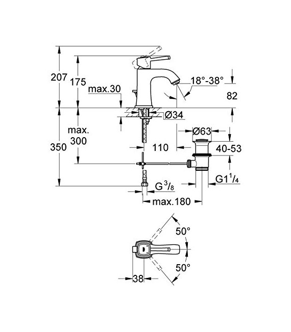 GROHE 23 303 Ig0 Grandera Monomando Lavabo Con Vaciador Cromo/Oro