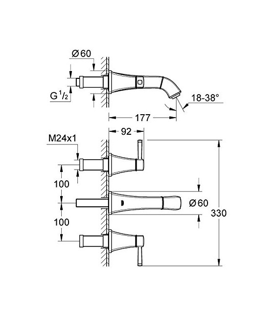 GROHE 20 414 000 Grandera Batería Lavabo Mural 177 Mm Cromo