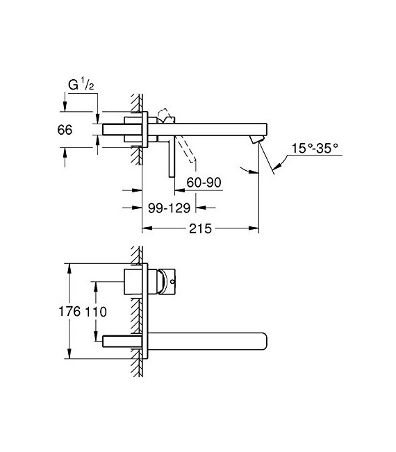 GROHE 23 444 001 Lineare Monomando Lavabo Mural Caño 210 Mm