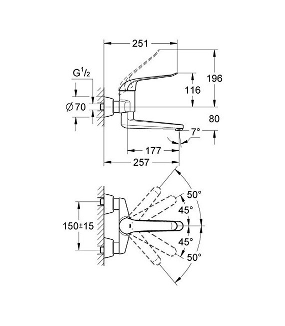 GROHE 32 773 000 Euroeco Special Monomando Lavabo Mural 257 Mm