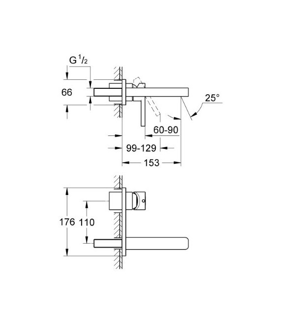 GROHE 19 409 001 Lineare Monomando Lavabo Mural Caño 153 Mm
