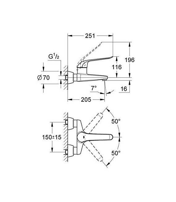 GROHE 32 778 000 Euroeco Special Monomando Lavabo Mural 205 Mm
