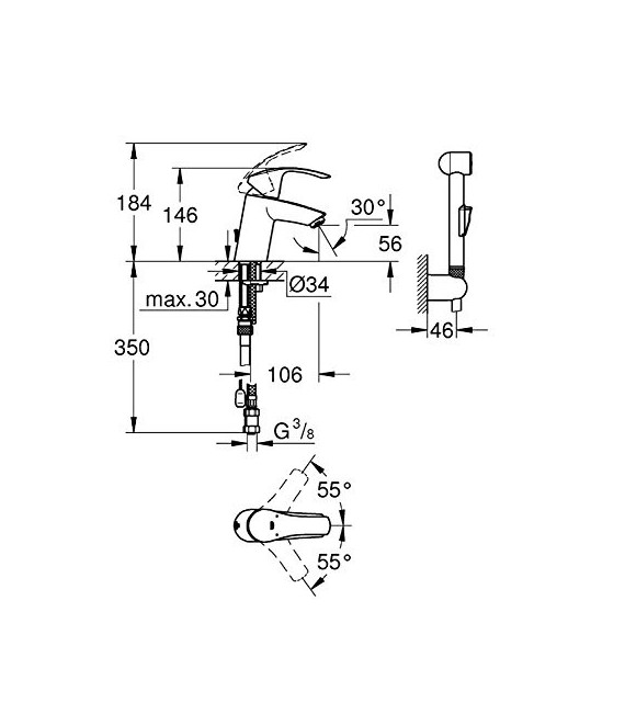 GROHE 23 124 002 Eurosmart Lavabo Con Teleducha De Bidé