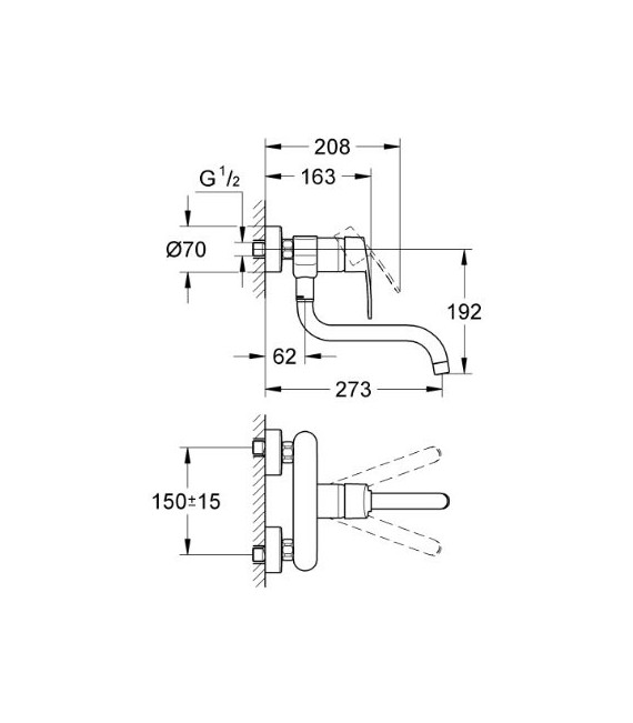 GROHE 33 982 002 Eurostyle Cosmo Grifo Fregadero Caño Bajo