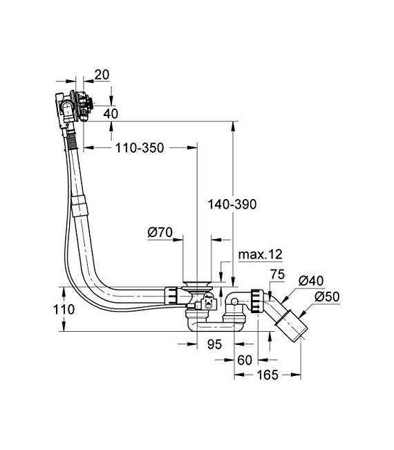 GROHE 28 991 000 Parte int Desagüe autom caño integrado