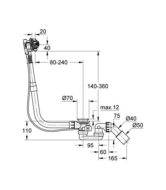 GROHE 28 990 000 Parte int Desagüe autom caño integrado
