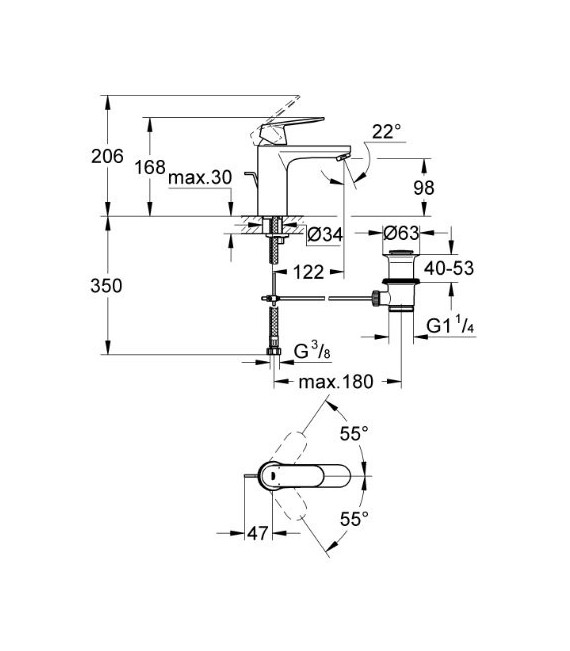 GROHE 23 325 000 EUROSMART COSMOPOLITAN Grifo Lavabo M Con Vaciador