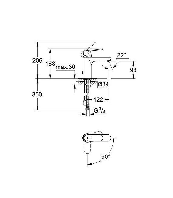 GROHE 23 397 00E EUROSMART COSMOPOLITAN Grifo Lavabo S Cadenilla