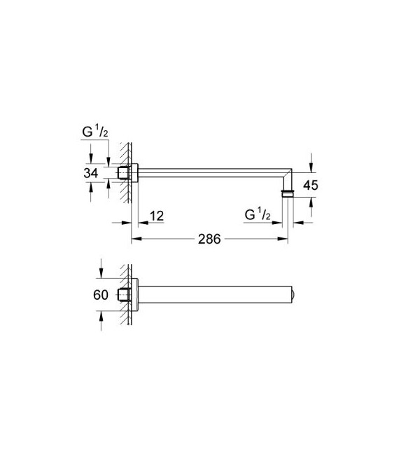 GROHE 27 709 000 Brazo de ducha cuadrado de 286 mm