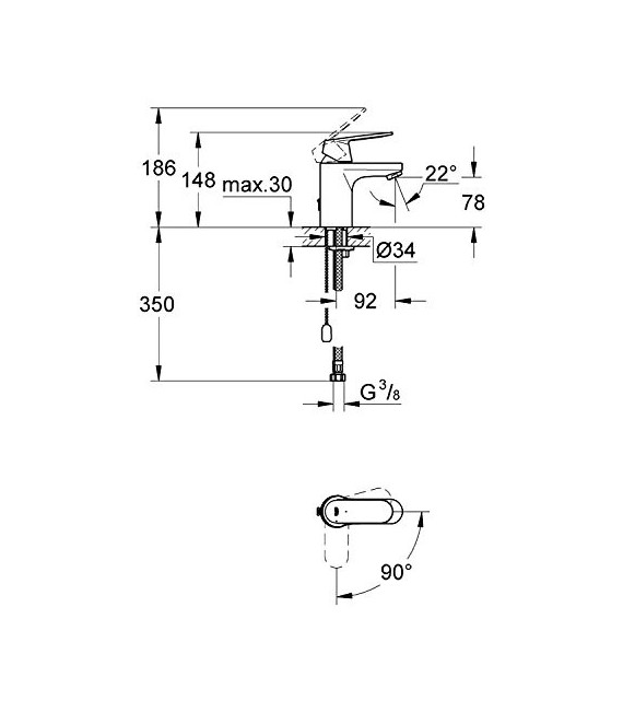 GROHE 23 378 00E EUROSMART COSMOPOLITAN Grifo Lavabo S Cadenilla