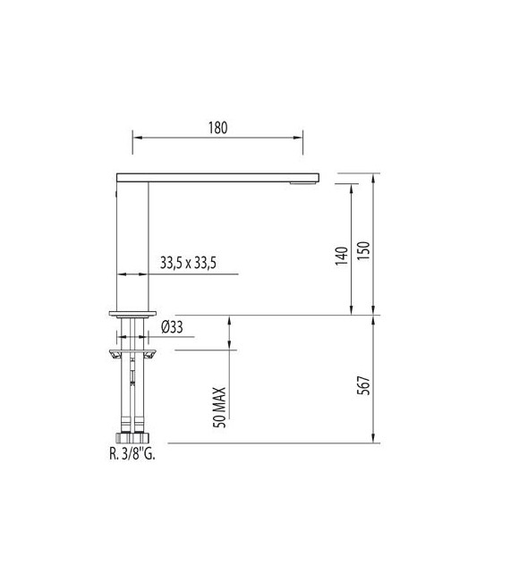 CUADRO-TRES 10620501 Grifo Lavabo caño de 34x10 mm.